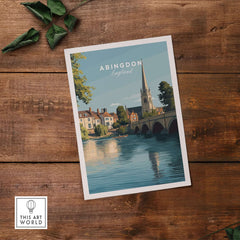 Abingdon England Travel Poster - Historic Thames Riverside Wall Art Print featuring the picturesque Thames riverside scene.