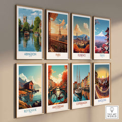 Abingdon Oxfordshire Landscape Wall Art - Historic British Scene displayed among other iconic city artworks.