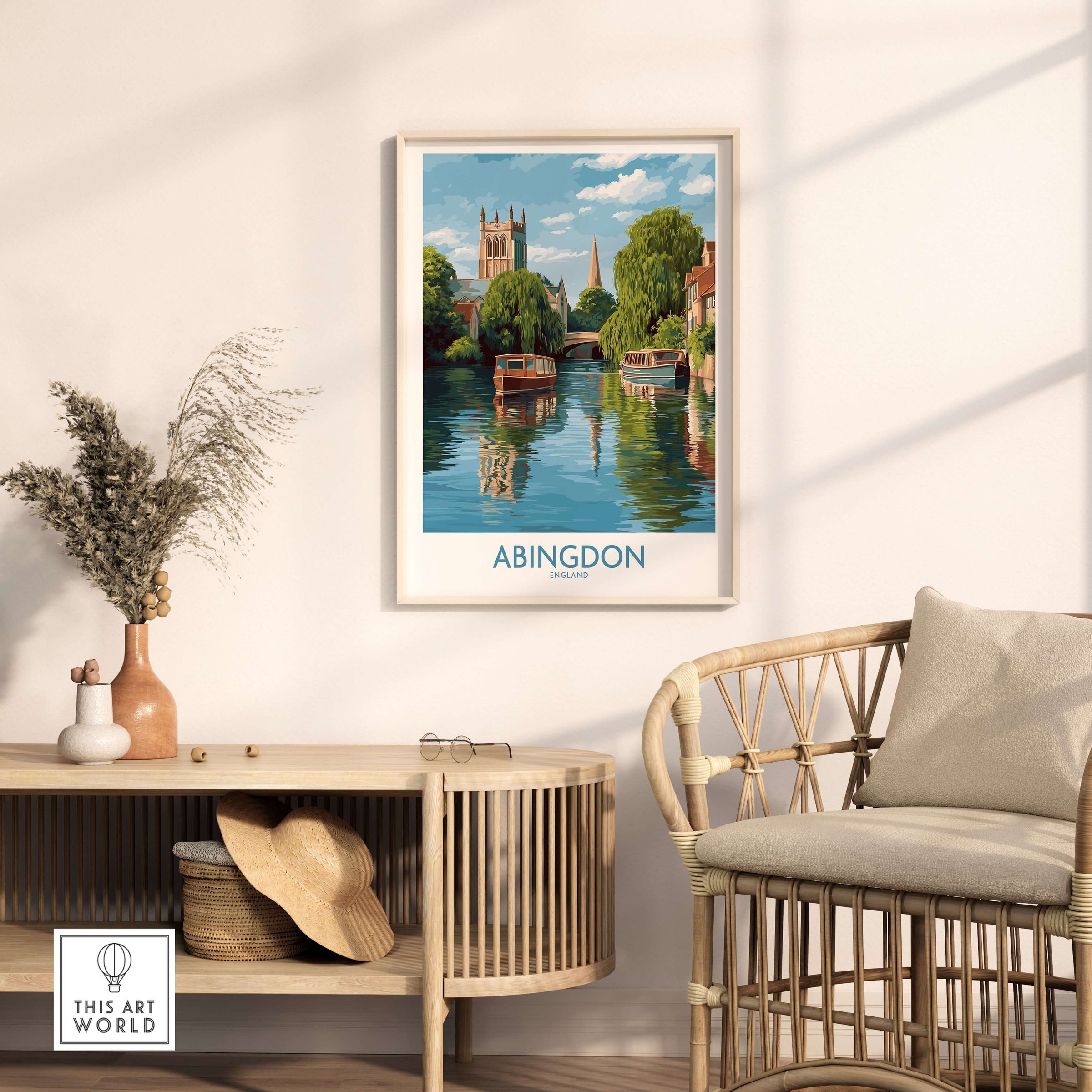 Abingdon Oxfordshire Landscape Wall Art - Historic British Scene featuring a serene river view.