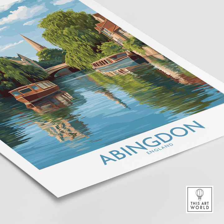 Abingdon Oxfordshire landscape wall art featuring a scenic view of boats on the water, showcasing historic British charm.