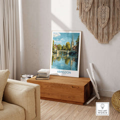 Abingdon Thames Valley Artwork - English Village Travel Poster displayed in a cozy living room setting.