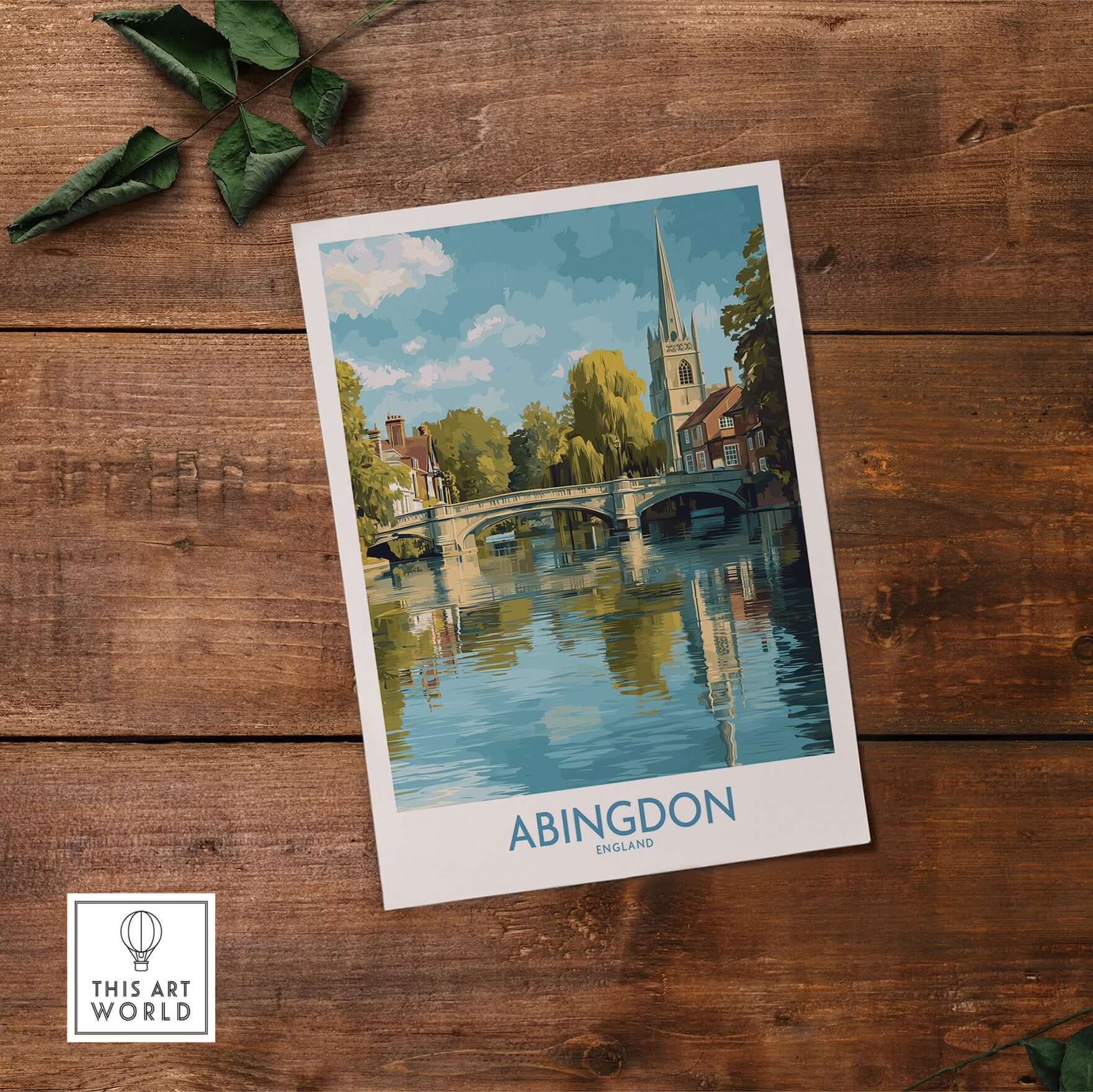 Abingdon Thames Valley Artwork - English Village Travel Poster showcasing scenic riverside view.