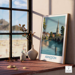 Abingdon UK Print - Picturesque Oxfordshire Townscape Art for Home Decor displayed in a sunny room.