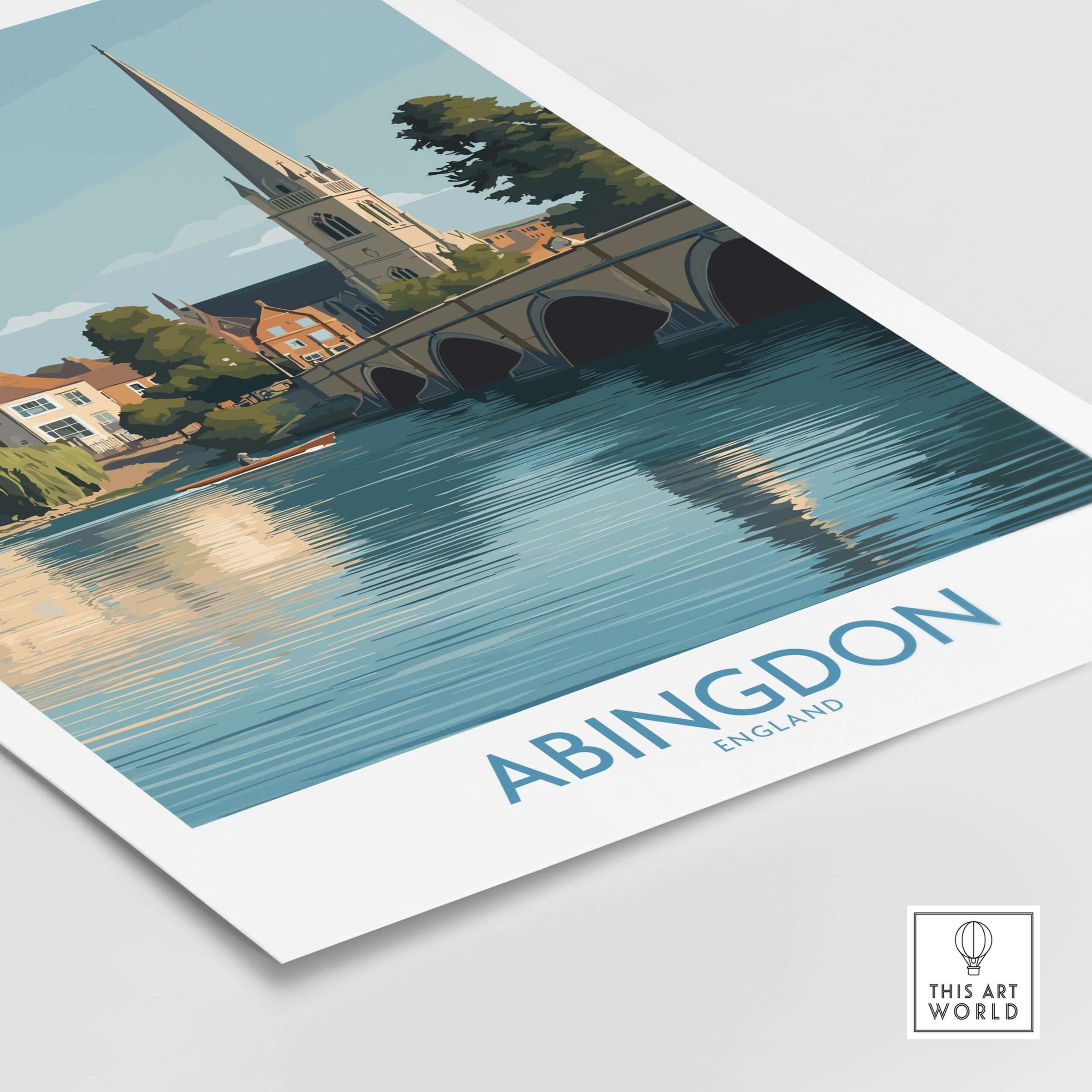 Abingdon UK Print - Picturesque Oxfordshire Townscape Art for Home Decor featuring a serene townscape reflection.