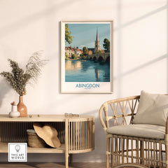 Abingdon UK Print - Picturesque Oxfordshire Townscape Art for Home Decor displayed in a cozy living room setting.
