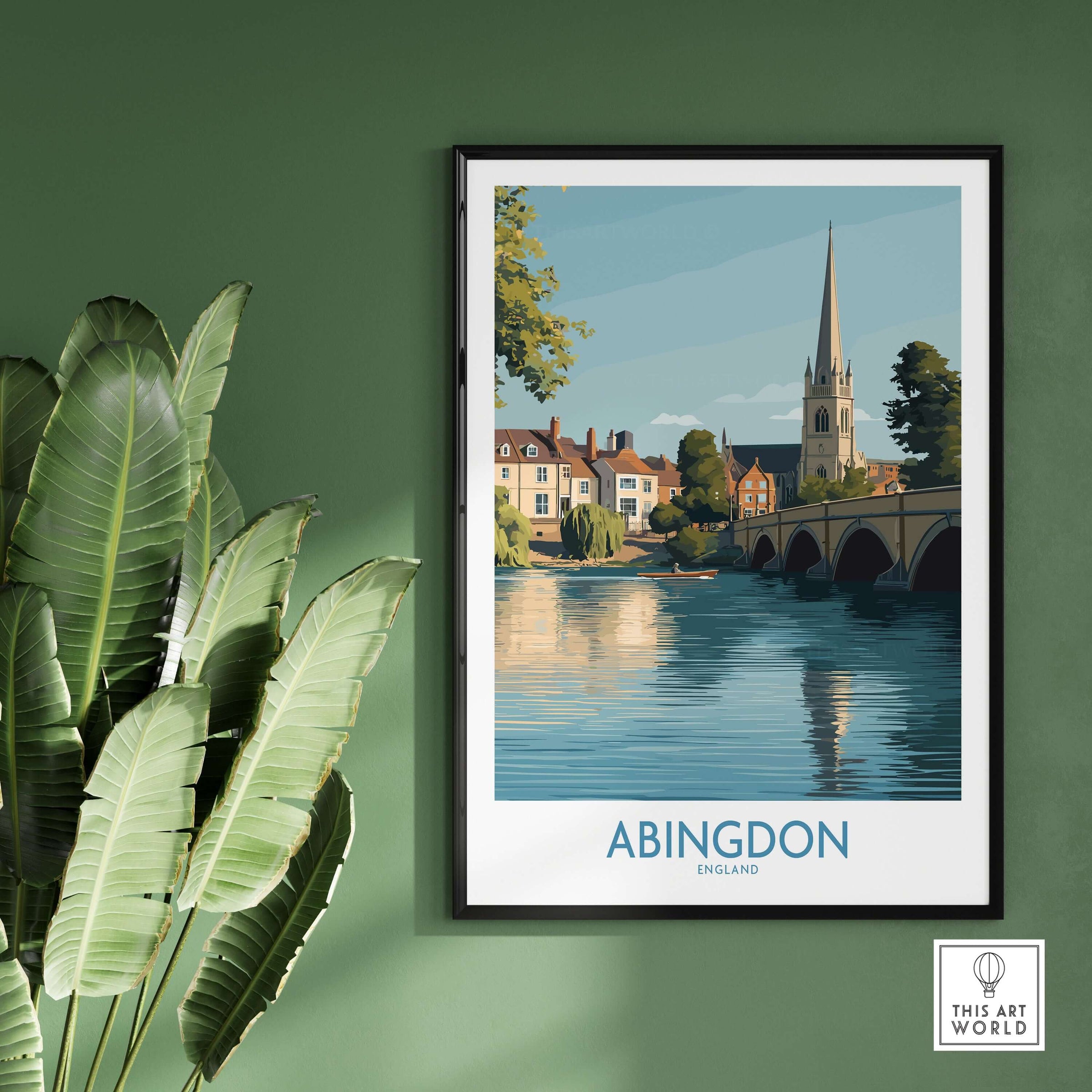 Abingdon UK Print - Picturesque Oxfordshire Townscape Art for Home Decor featuring a beautiful river scene.