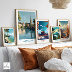 Abingdon UK Print - Picturesque Oxfordshire Townscape Art for Home Decor displayed among other travel prints.
