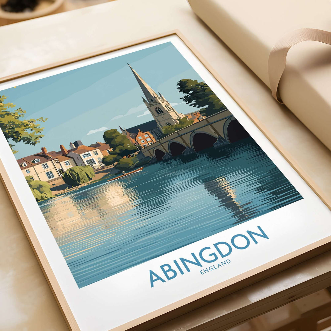 Framed print of Abingdon, England showcasing a picturesque townscape by the river, ideal for home decor.