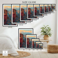 Addis Ababa Ethiopia City Street Poster - Vibrant Urban Wall Art size guide showcasing different frame sizes.