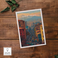 Addis Ababa Ethiopia City Street Poster - Vibrant Urban Wall Art showcasing the vibrant streets of Ethiopia's capital.