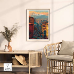 Addis Ababa Ethiopia City Street Poster - Vibrant Urban Wall Art displayed in a stylish interior setting.