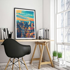 Addis Ababa Ethiopia Sunset Poster - African Cityscape Art Print displayed in a modern home office setting.