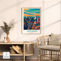 Addis Ababa Panoramic Wall Art - Ethiopian Destination Decor showcasing vibrant city view in stylish interior.