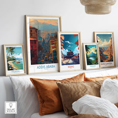 Addis Ababa Skyline Print - Ethiopian Capital Travel Artwork displayed among other travel artworks