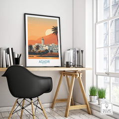 Agadir Morocco Print – Minimalist Palm Tree Wall Decor displayed in a stylish modern office setting.
