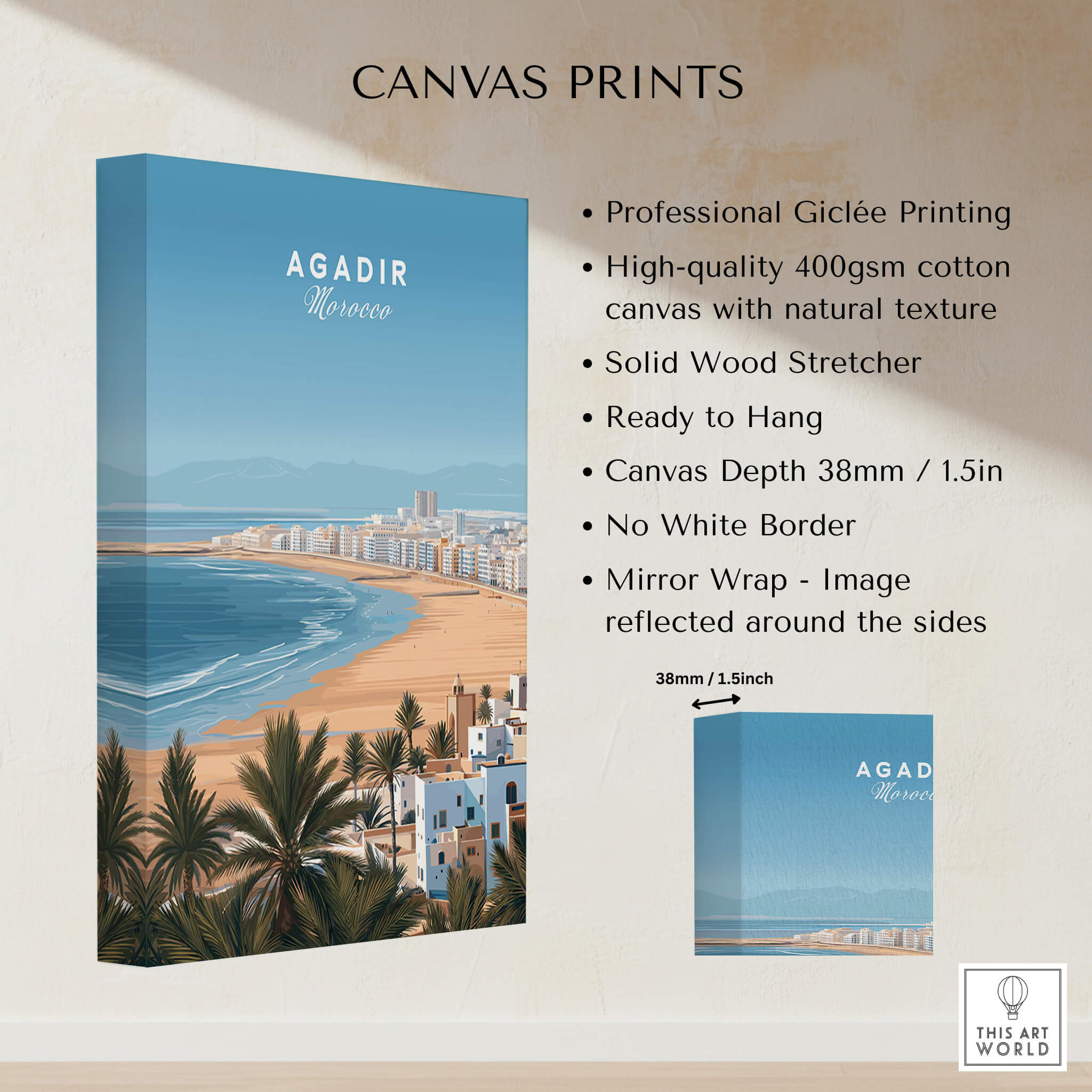 Agadir Morocco Poster – Travel Print showcasing professional Giclée printing on high-quality canvas.