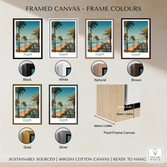 Framed Agadir Morocco Wall Art Canvas options in black, white, natural, brown, gold, and silver finishes.