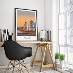 Agadir Morocco Wall Art in a stylish home office setting featuring a framed print.