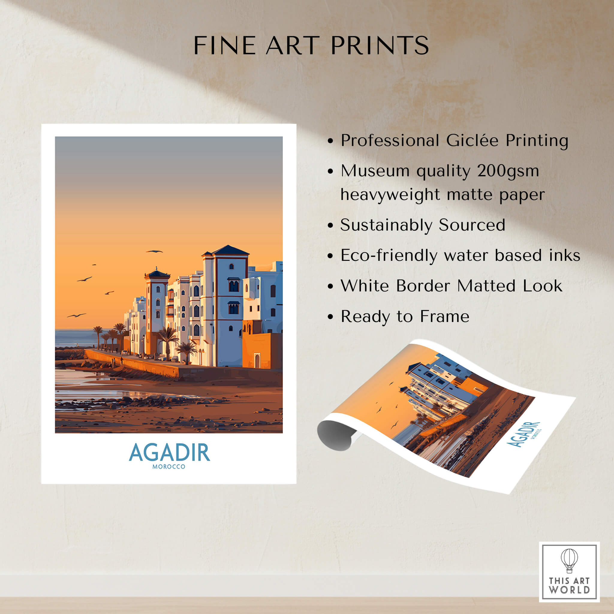 Agadir Morocco Wall Art featuring professional Giclée printing with vibrant colors and museum-quality paper.