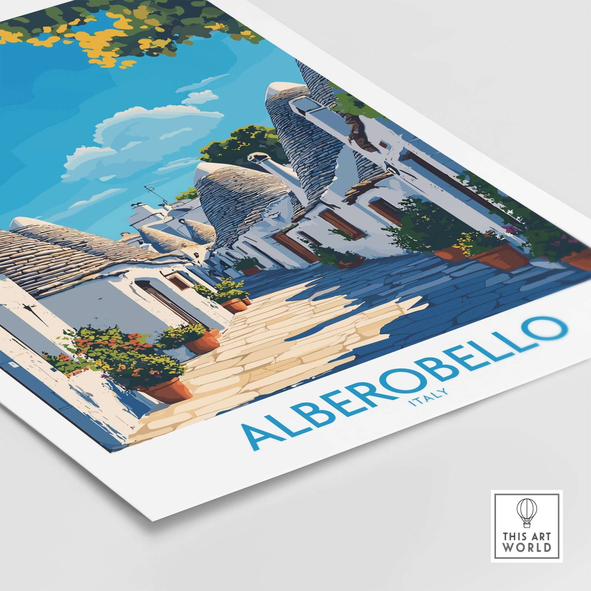 Alberobello Print Italy showcasing the charming architecture and scenic streets of the historic town.