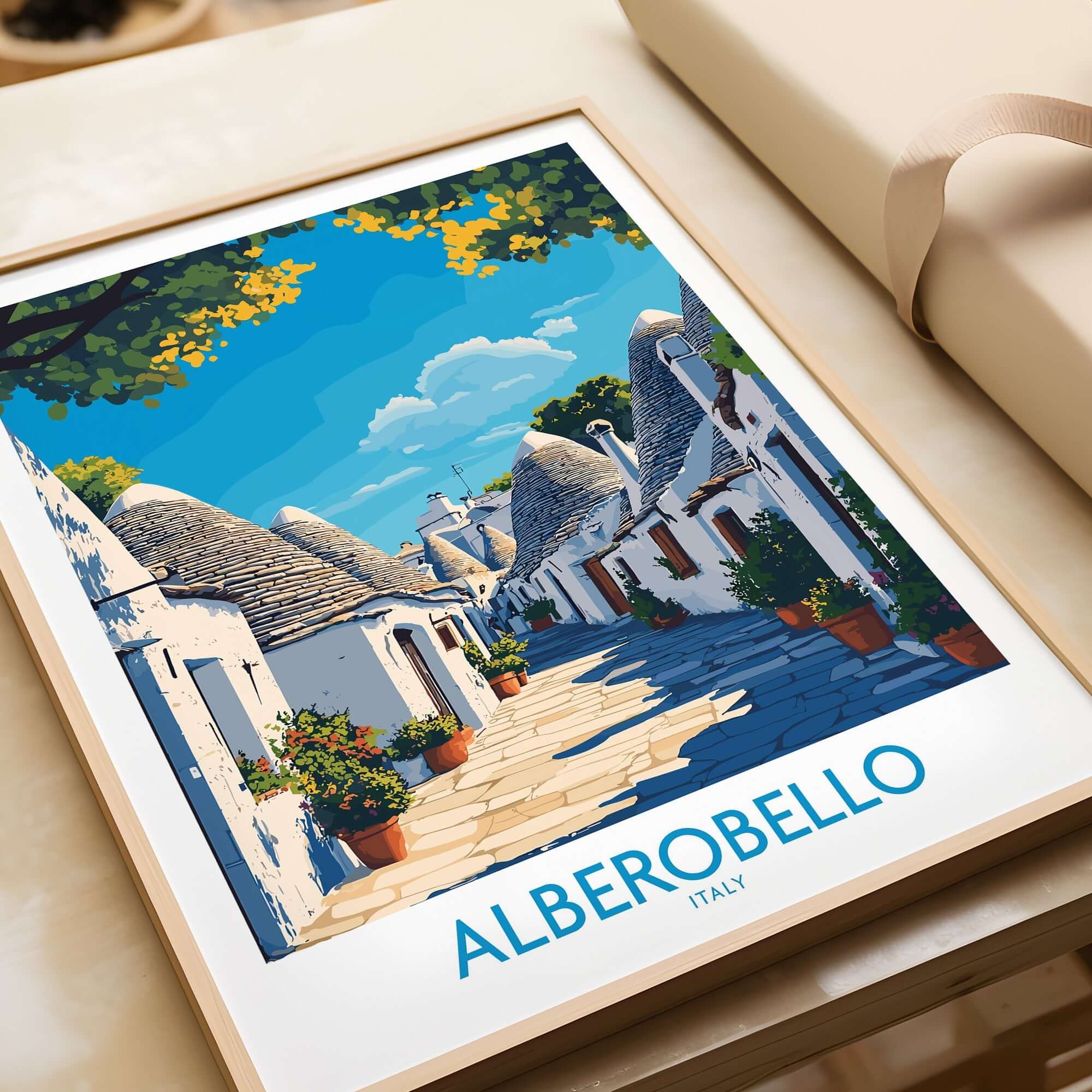 Alberobello Print Italy showcasing charming architecture and scenic views of the historic town.