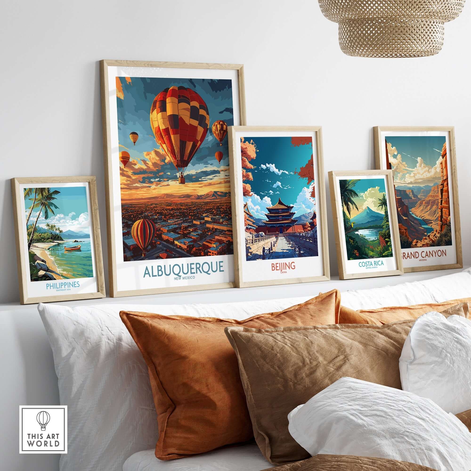 Albuquerque Poster showcasing vibrant culture and hot air balloons, alongside other travel posters.