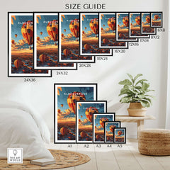 Albuquerque Print size guide showcasing various dimensions and stylish display options for art lovers.