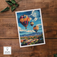 Albuquerque Print New Mexico showcasing vibrant hot air balloons and stunning landscapes.