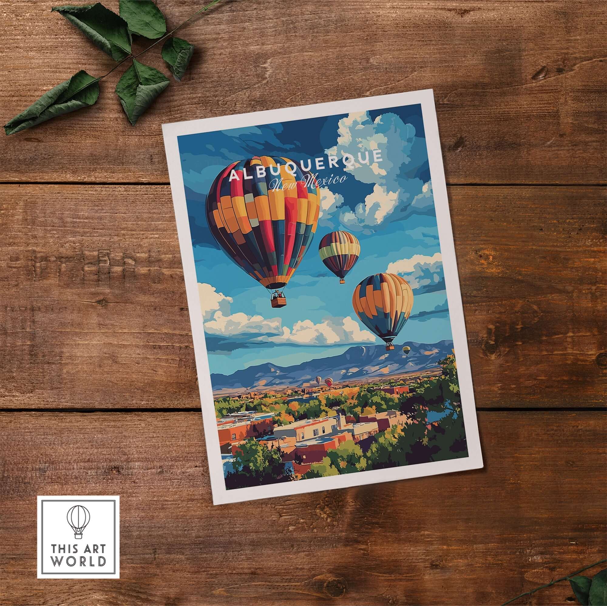 Albuquerque Print New Mexico showcasing vibrant hot air balloons and stunning landscapes.