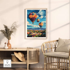Albuquerque Print New Mexico showcasing colorful hot air balloons over a scenic landscape.