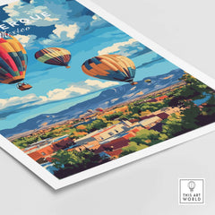 Albuquerque Print New Mexico featuring colorful hot air balloons against a vibrant landscape.