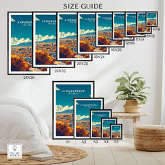 Size guide for Albuquerque Wall Art including various dimensions and framing options.
