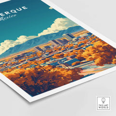 Albuquerque Wall Art showcasing a vibrant view of the city with colorful autumn foliage and scenic mountains.