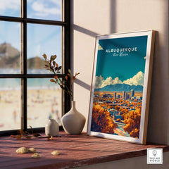 Albuquerque Wall Art displayed in a stylish interior, showcasing the city's vibrant beauty and charm.