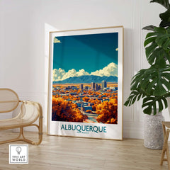 Albuquerque Wall Art Print showcasing the vibrant cityscape and culture in a stylish room decor.