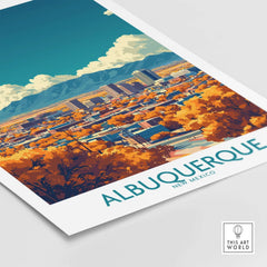 Albuquerque Wall Art Print showcasing vibrant colors and a beautiful cityscape of Albuquerque, New Mexico.