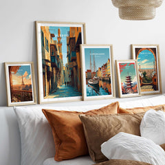 Aleppo Art Print - Syrian Cityscape Poster - Souk Al-Madina Travel Decor - Arabic Wall Art displayed in a cozy home.