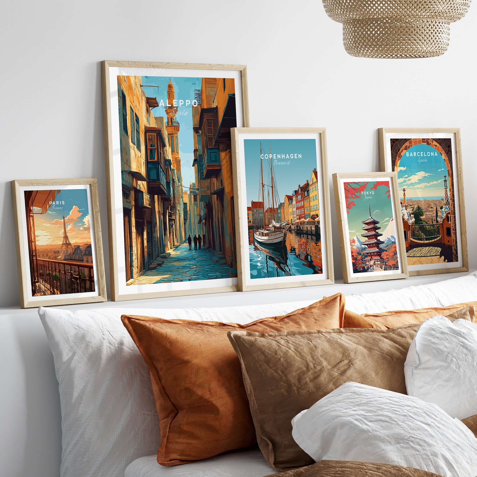 Aleppo Art Print - Syrian Cityscape Poster - Souk Al-Madina Travel Decor - Arabic Wall Art displayed in a cozy home.