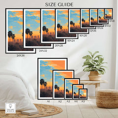Aleppo City Print - Syrian Sunset Wall Art - Travel Decor Size Guide showcasing various frame sizes