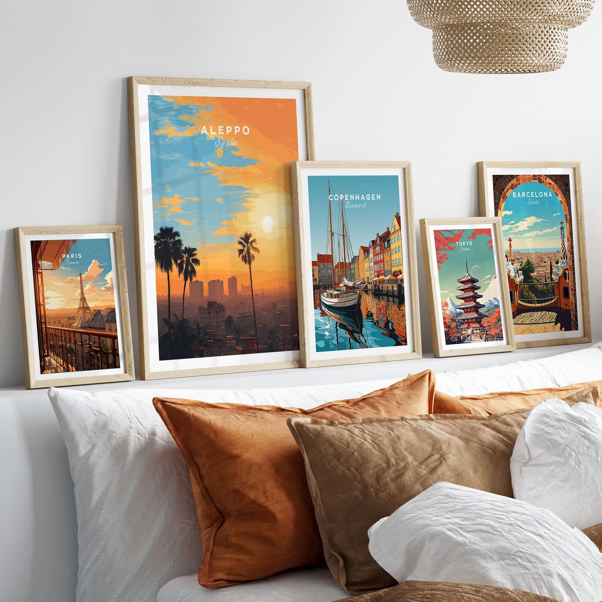 Aleppo City Print - Syrian Sunset Wall Art - Travel Decor displayed among other travel-themed art prints.