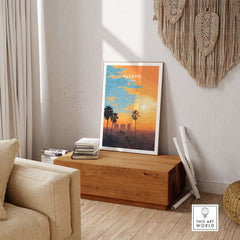Aleppo City Print - Syrian Sunset Wall Art - Travel Decor displayed in a cozy living room setting.