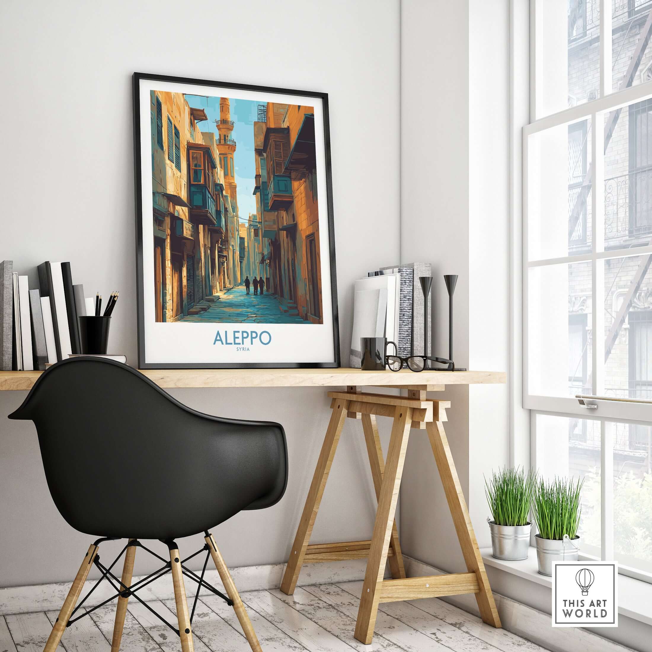 Aleppo Poster - Syria Travel Print - Middle East Wall Art - Minimalist Decor - A4 A3 A2 showcased in a modern workspace.