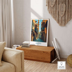 Aleppo Poster - Syria Travel Print - Middle East Wall Art - Minimalist Decor - A4 A3 A2 displayed in a stylish living room.