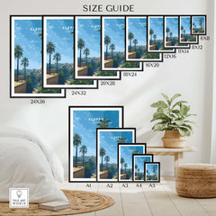 Aleppo Skyline Poster - Syrian Sunset Wall Art - Ancient City Print - Minimalist Travel Decor size guide with various frame sizes