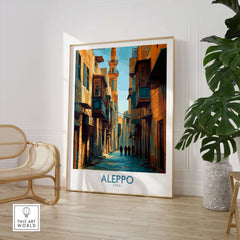 Aleppo Poster - Syria Travel Print - Middle East Wall Art - Minimalist Decor - A4 A3 A2 displayed in a modern living room.