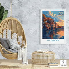 Alexandria Virginia print showcasing city landmarks in warm colors, perfect for home or office decor.