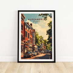 Vibrant Alexandria Virginia wall art showcasing historic streets and colorful buildings, perfect for home decor.