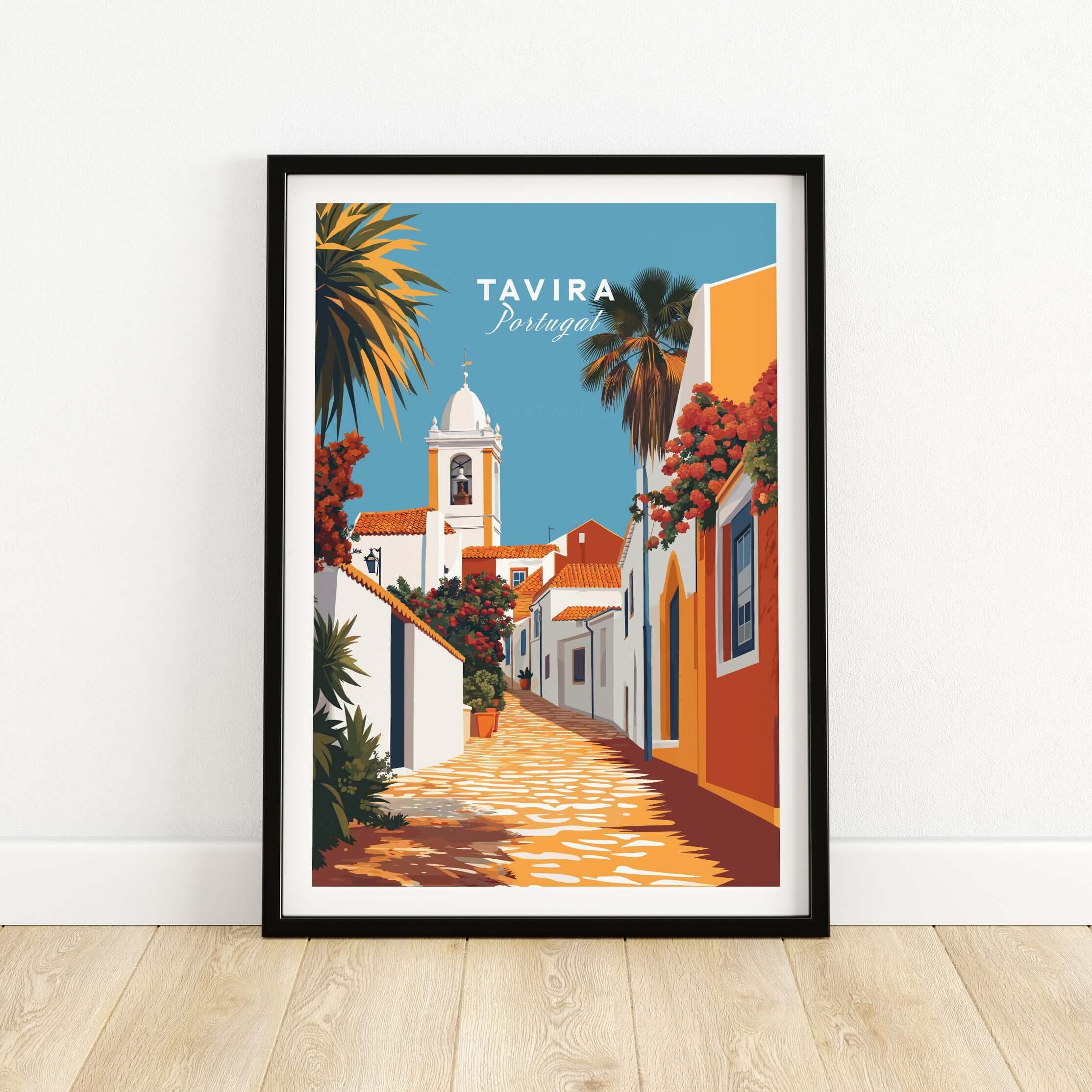 Algarve Tavira Wall Decor, Portugal Poster, Orange Flowers and White Walls Print