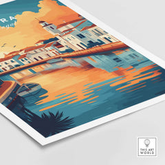 Algarve Tavira Poster, Portugal Wall Decor, Sunset featuring vibrant colors and serene skies.
