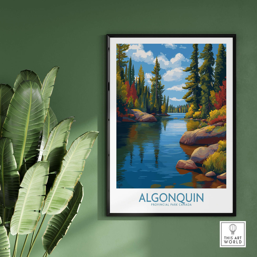 Algonquin Autumn Forest Art Print | Canada Fall Wilderness Poster showcasing vibrant colors and serene wilderness.